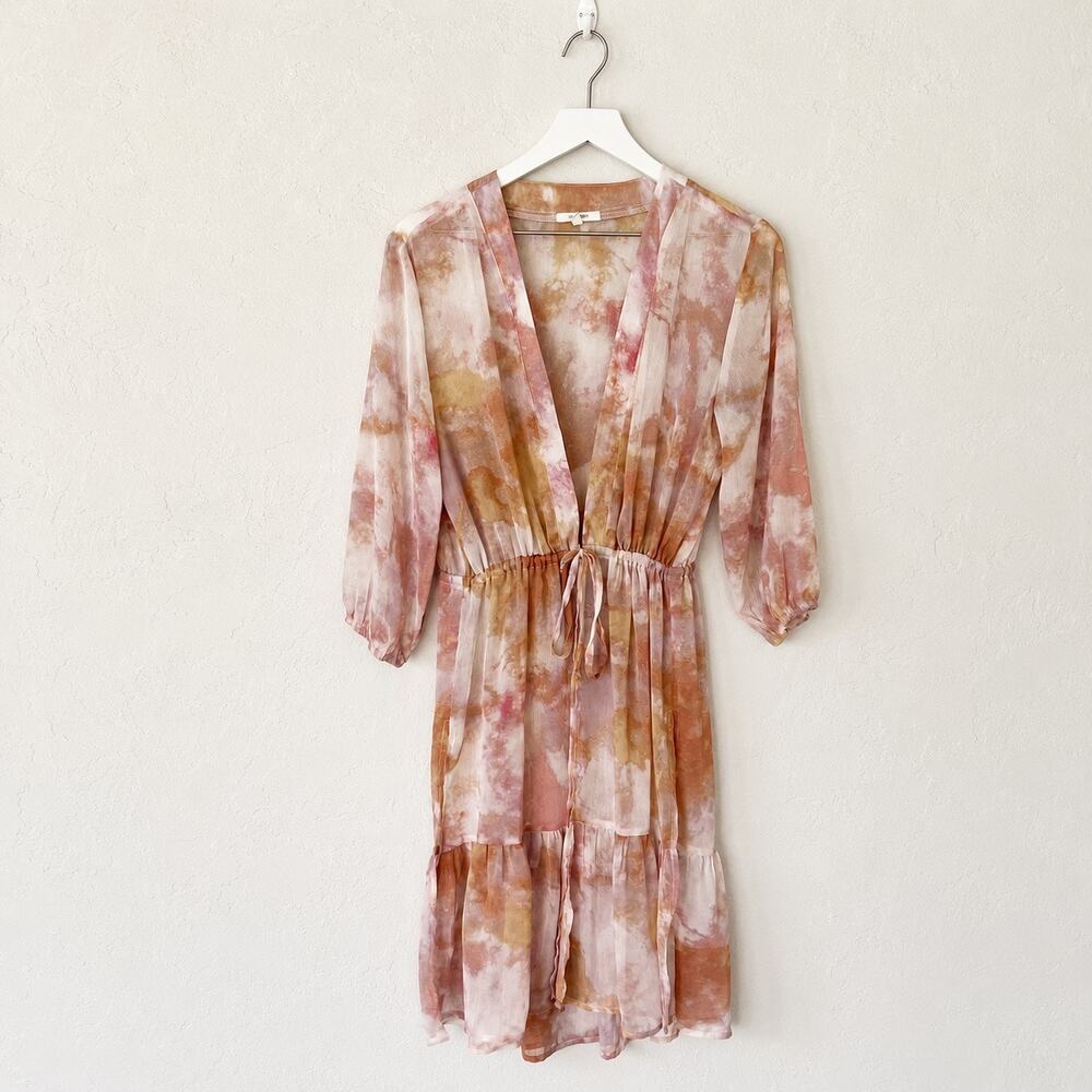 Maurices Blush Rust Watercolor Tie Dye V Neck Tiered Midi Dress Medium